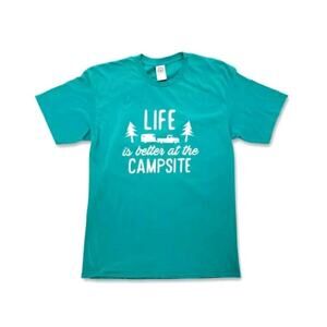 CAMCO LIFE IS BETTER AT THE CAMPSITE TEAL T-SHIRT LARGE New